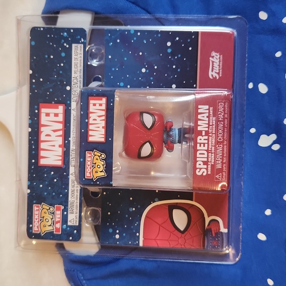 Holiday, Christmas Boys Marvel, Spiderman Shirt with Mini Funko, Sz L, 10/12 - Picture 3 of 4